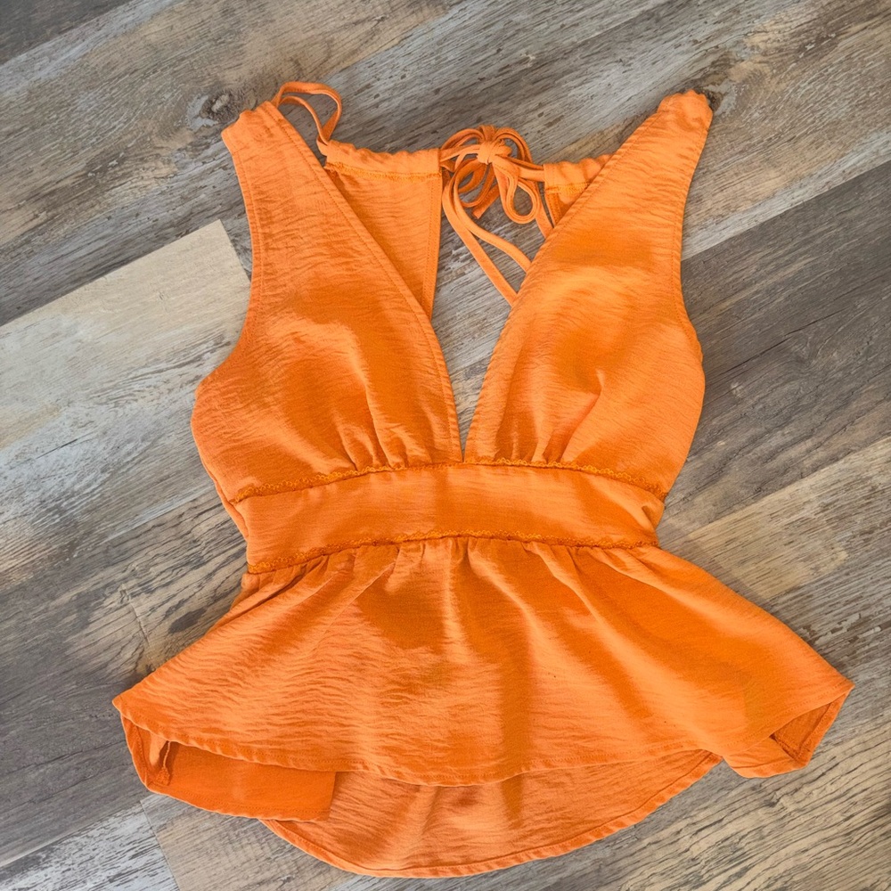 Vibrant Orange Sleeveless Peplum Top